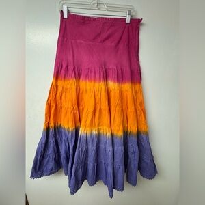 Wet Seal Ombre Tiered Midi Skirt Pink Orange Purple Boho Festival Small Cotton